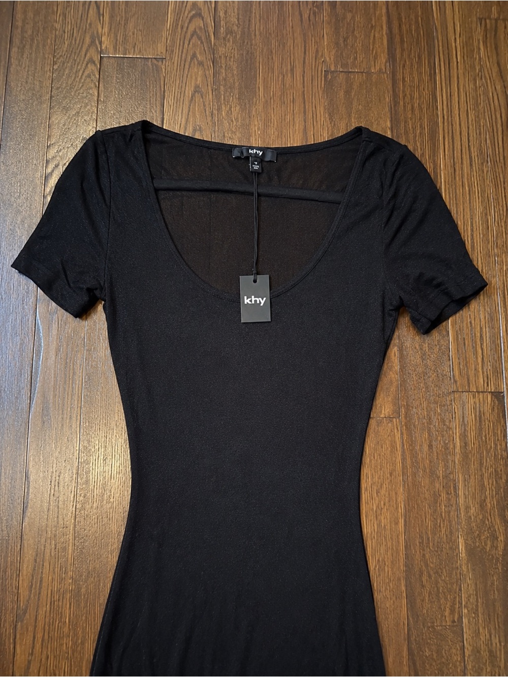 Khy Black Scoop Neck Maxi Dress - Elegant Short Sleeve Knit - Picture 2 of 2